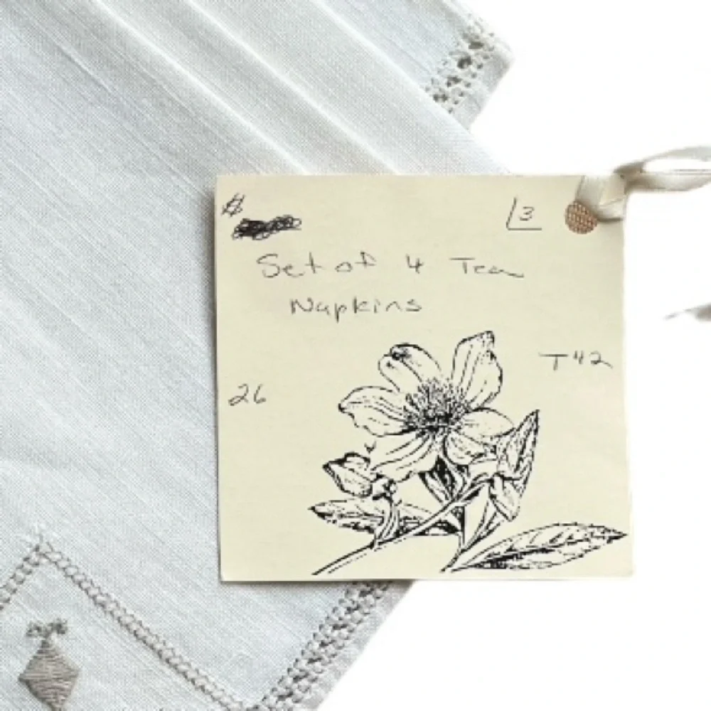 Vintage Linen Tea Napkins Set of 4 | Hand Stitched | Classic Table Linens